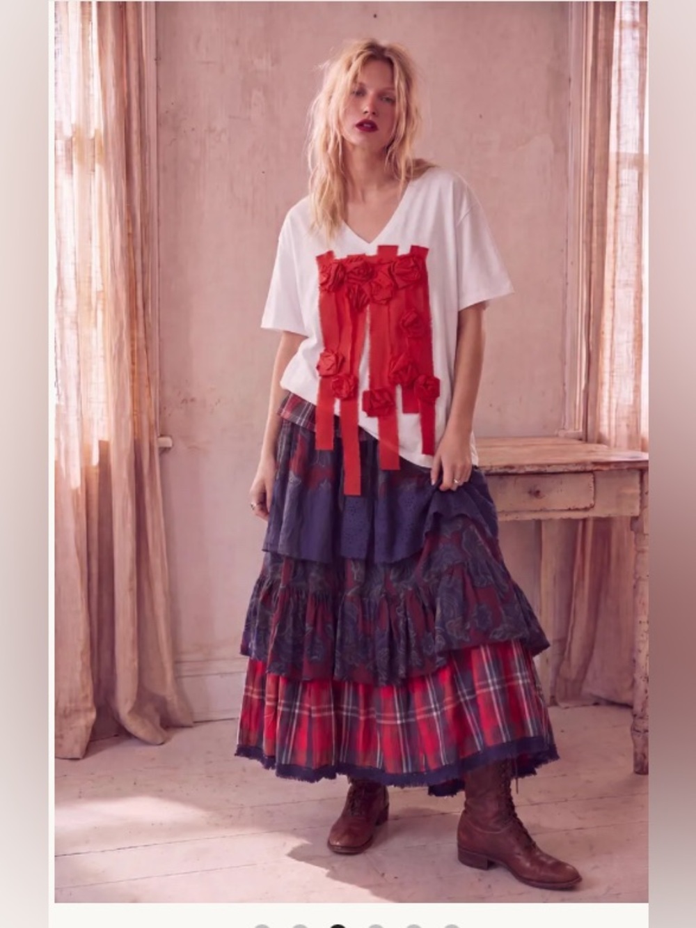 “1776” Hand Crafted Boho Tiered Maxi Skirt in Navy and Red